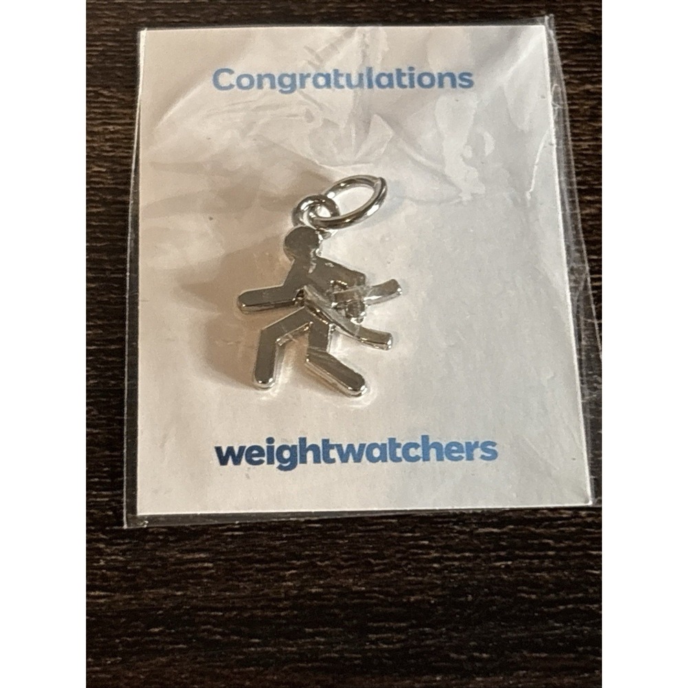Weight Watchers Lifetime Achievement Silver Tone Charm Running Figure Logo NIP